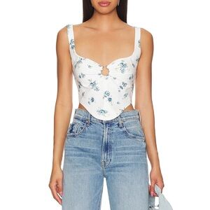 Bardot Floral Crop Top - White and Blue